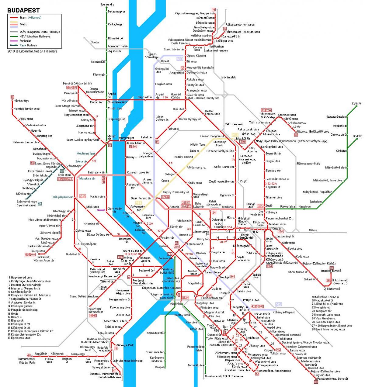 трамвайные линии Будапешта карте