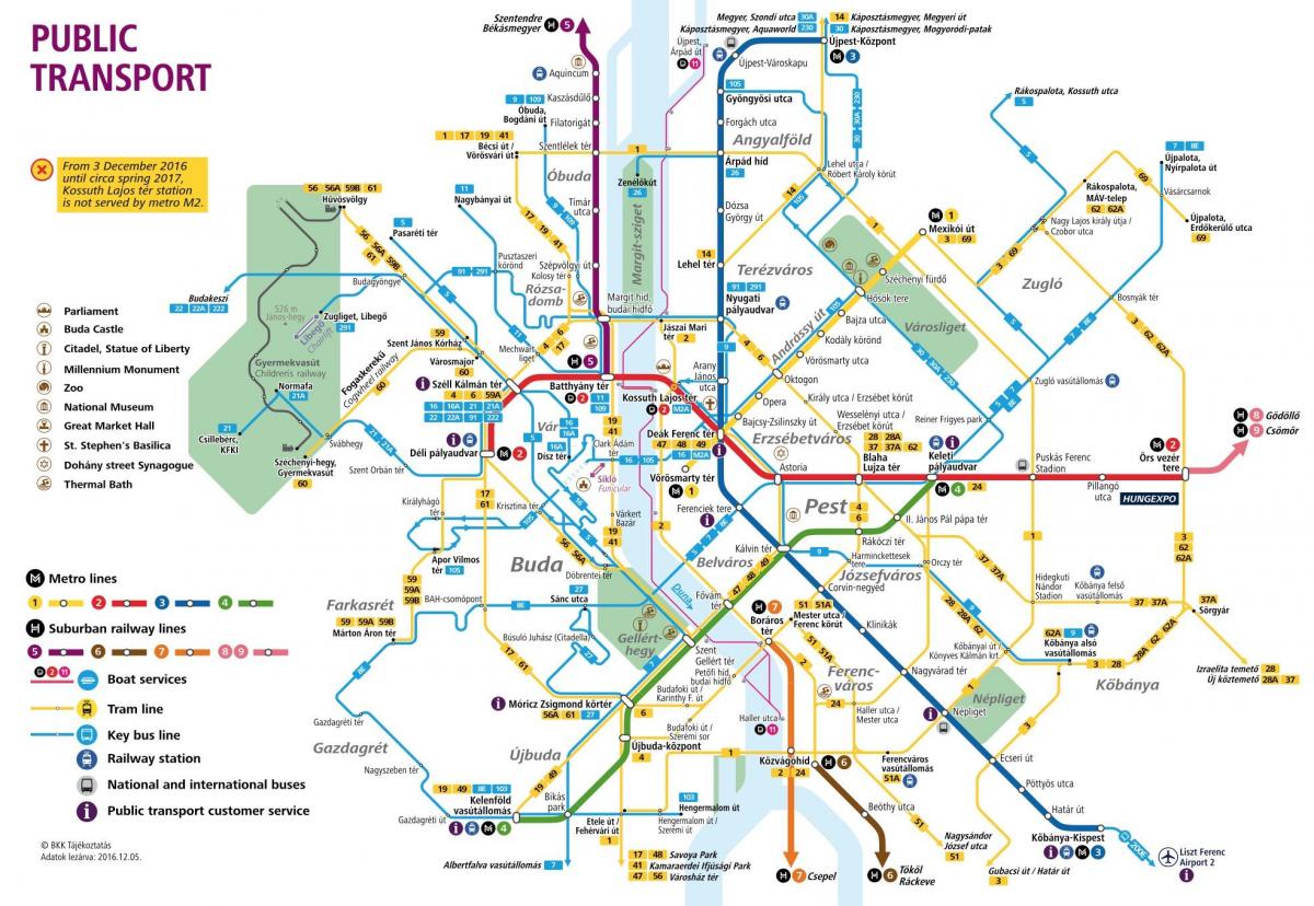 карта Будапешта на общественном транспорте