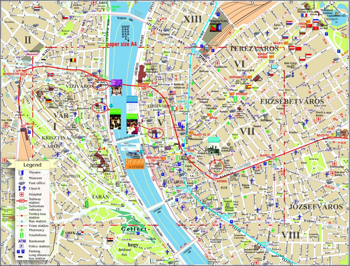 карта улиц центра города Будапешт 
